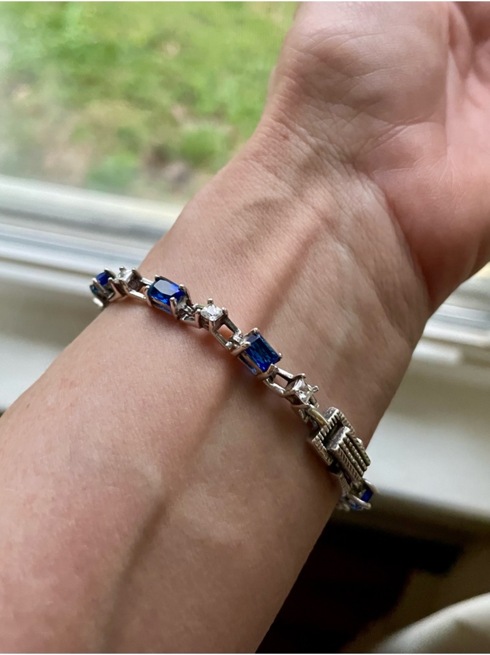 Sterling Silver Blue & Crystal Tennis Bracelet - Picture 3 of 11